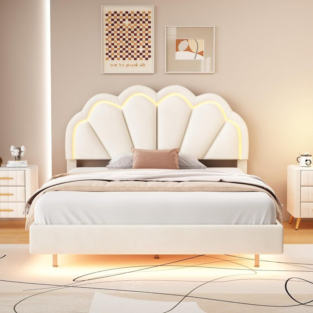 Luxurious Queen Size LED Upholstered Bed Frame