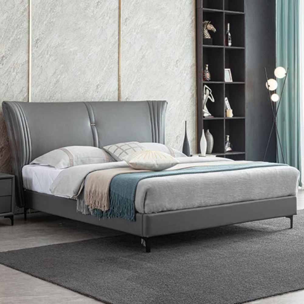 King-Size PU Leather Upholstered Bed with High Bedhead