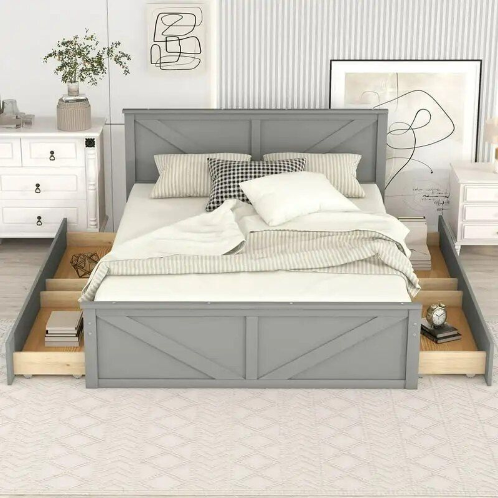 Queen Platform Bed with Storage Drawers