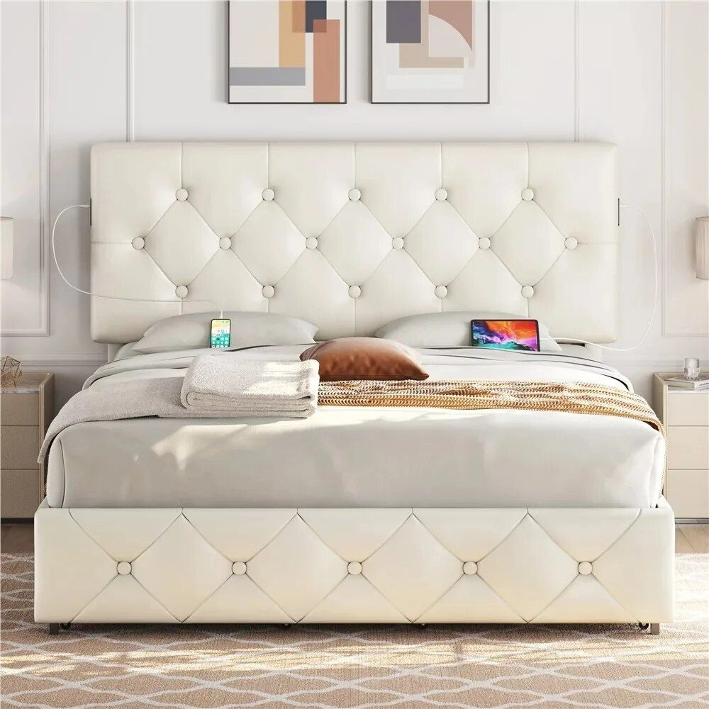 Queen-Size Faux Leather Upholstered Bed