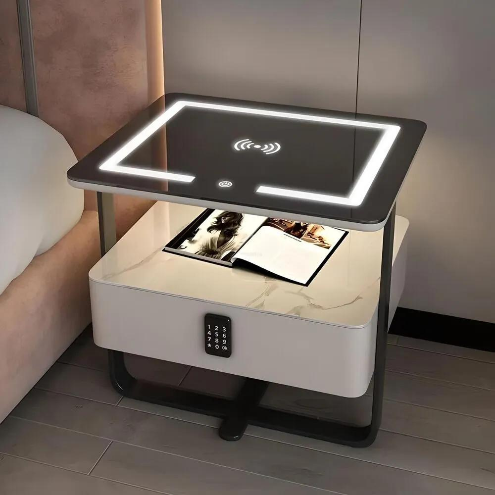 Modern Nordic Nightstand with Intelligent Features & Storage Drawers