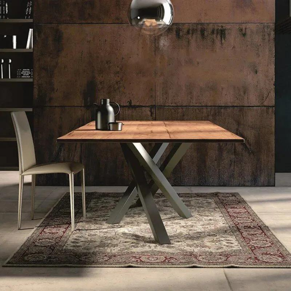 Modern Nordic Solid Wood & Carbon Steel Dining Table Set